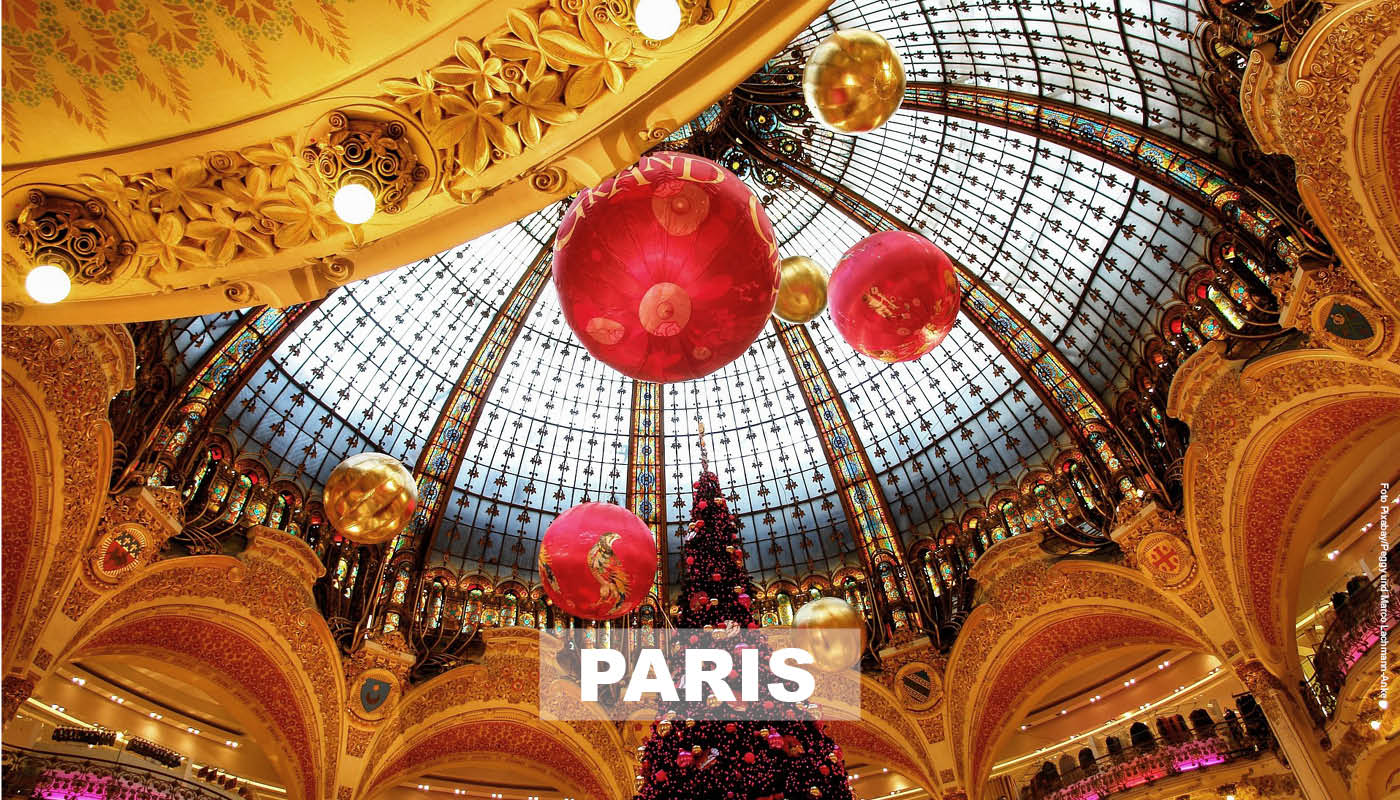 Kuppel des Pariser Kaufhauses Lafayette zur Weihnachtszeit