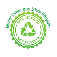 Grünes Recycling Label für Rezyklat Eimer