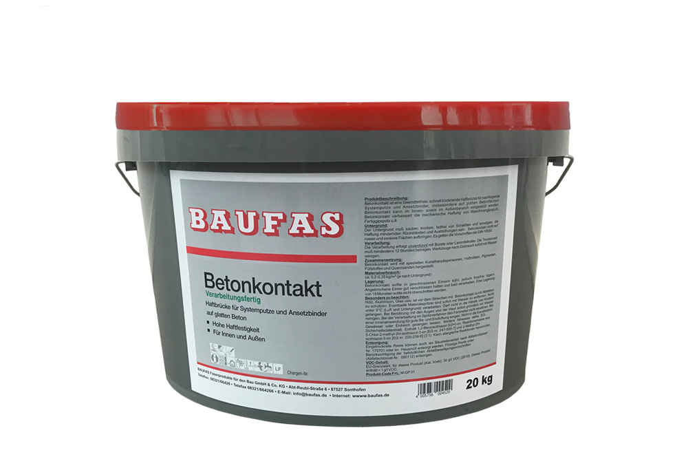 Baufas Produkt Betonkontakt in grauem Rezyklat-Eimer