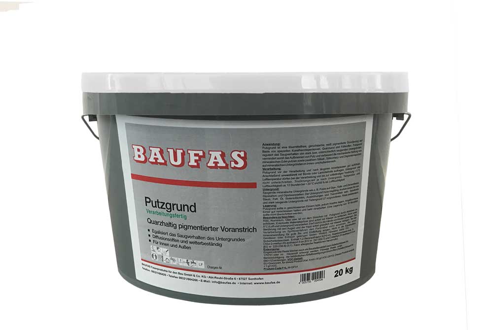 Baufas Produkt Putzgrund in grauem Rezyklat-Eimer